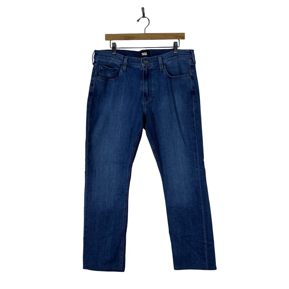 Paige Federal Slim Straight Solid Jeans Blue Stretch Premium Denim Size 34